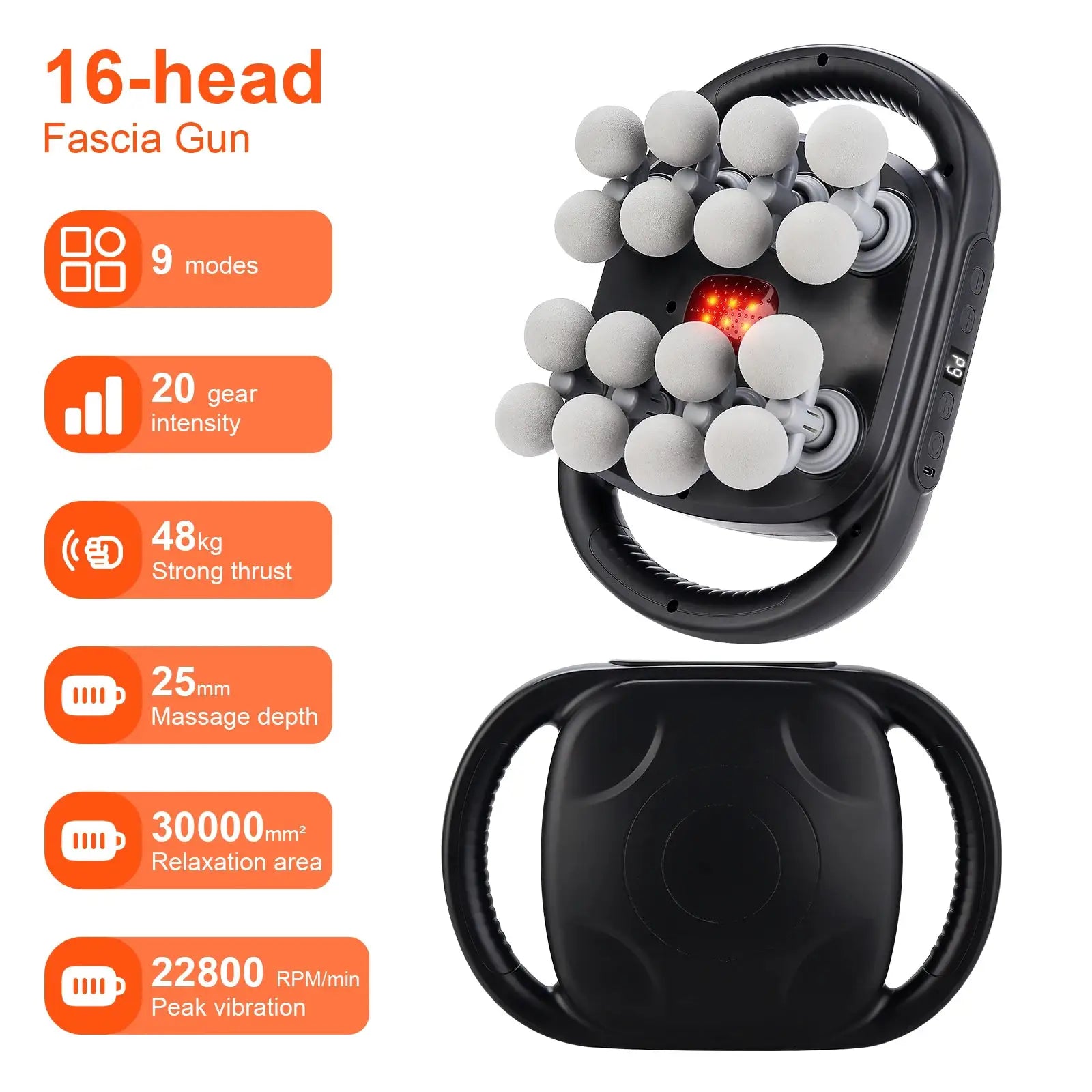 Simples Market 16-head fascia gun massage device, black handheld back and neck massager with foam ball heads