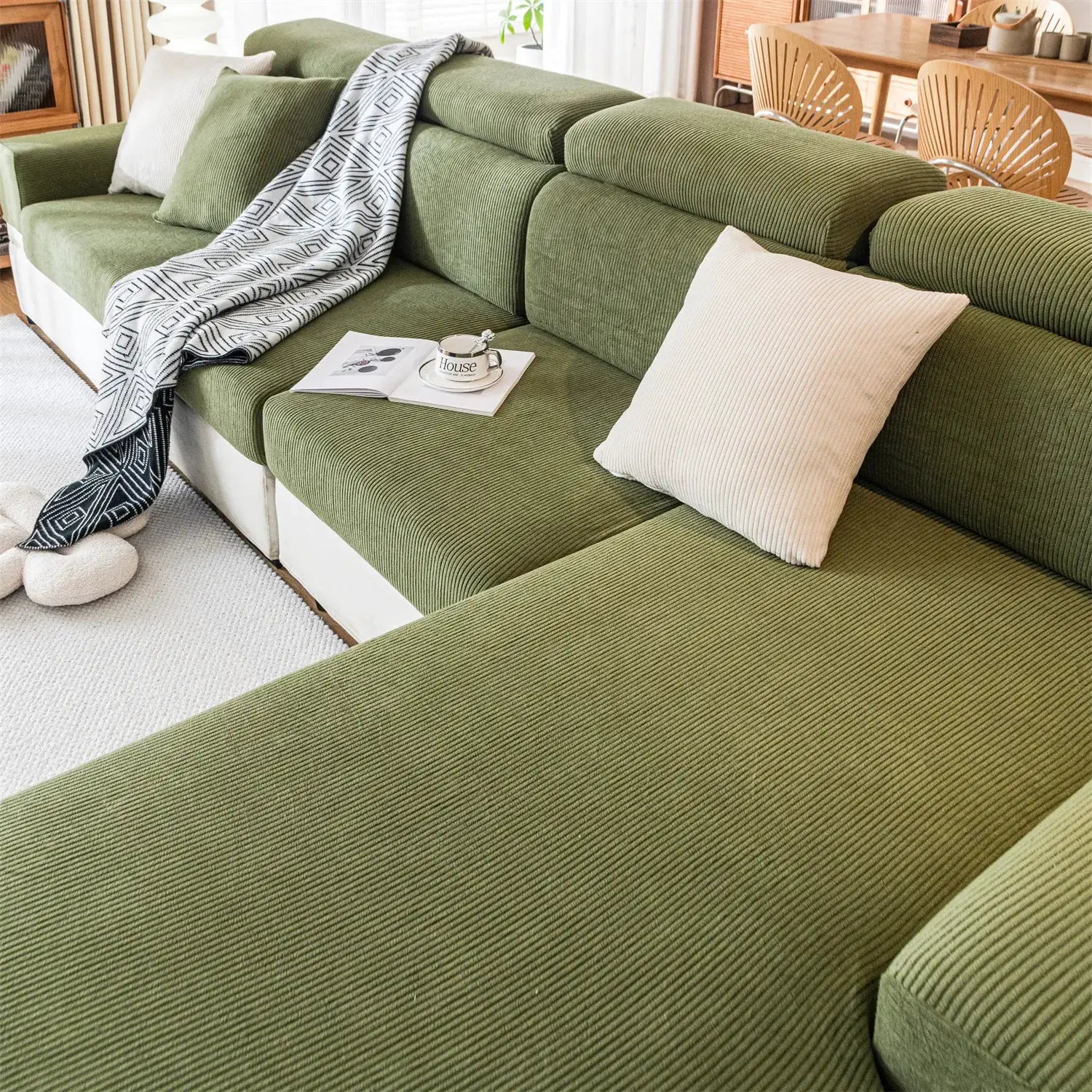 Simples Market green stripe jacquard stretch sofa seat cushion covers, removable and washable