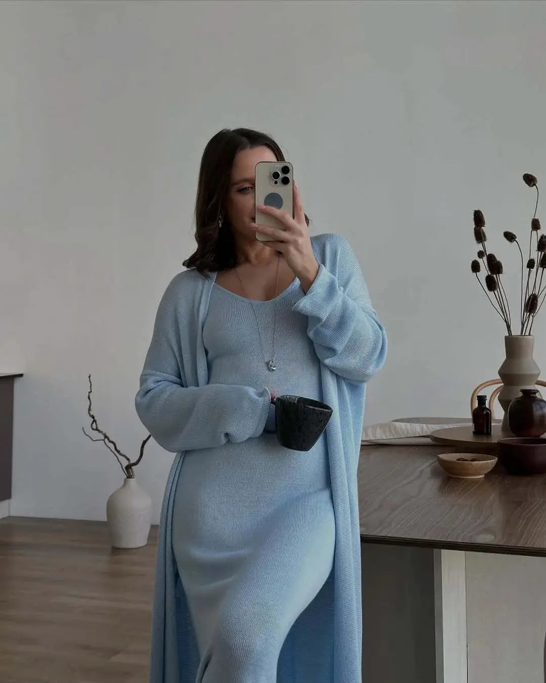Hirsionsan Soft Loose Women Two Piece Knit Cardigan And Vest Set