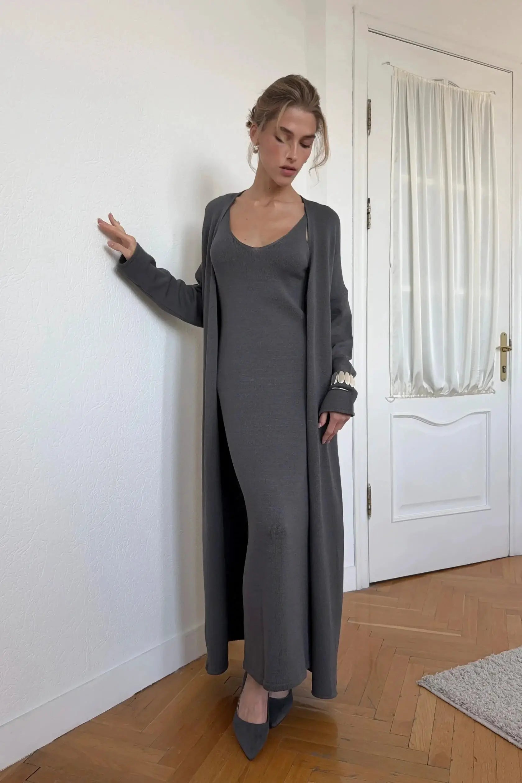 Hirsionsan Soft Loose Women Two Piece Knit Cardigan And Vest Set