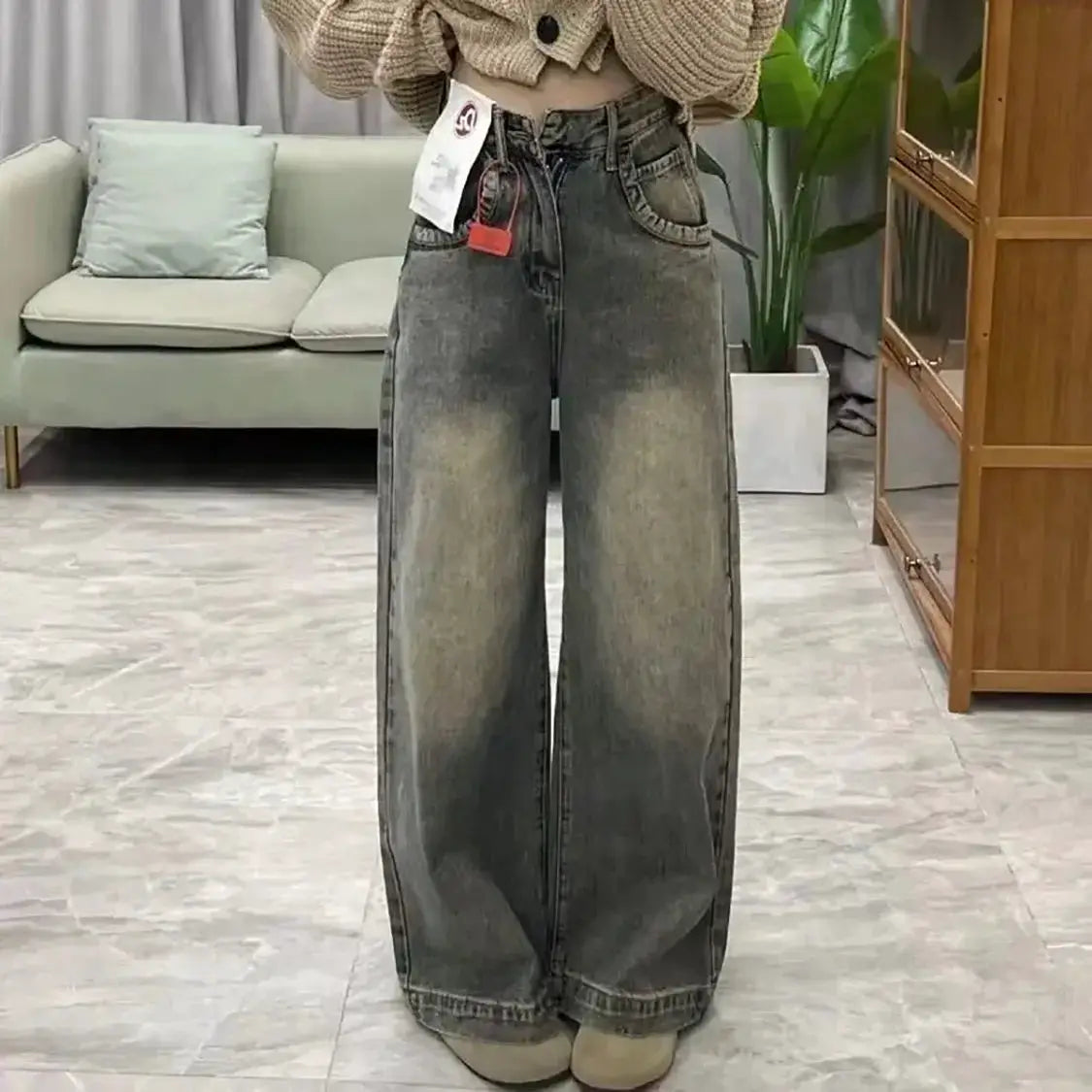 Vintage Wide Leg Jeans for Women Loose Fit Draped Trousers Spring