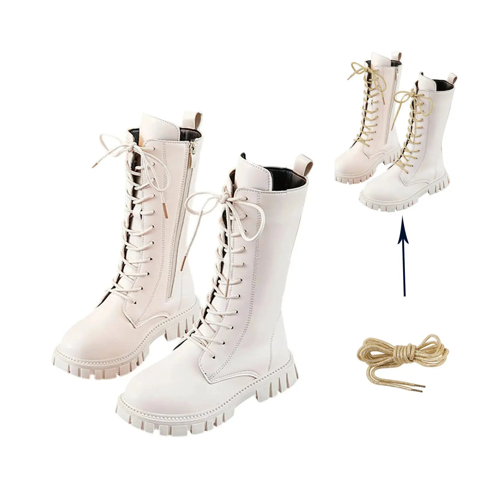 UrbanStride Teen Gothic Combat Boots Faux Leather Ankle Boots With Side Zipper For Easy On Off Anti Slip Winter