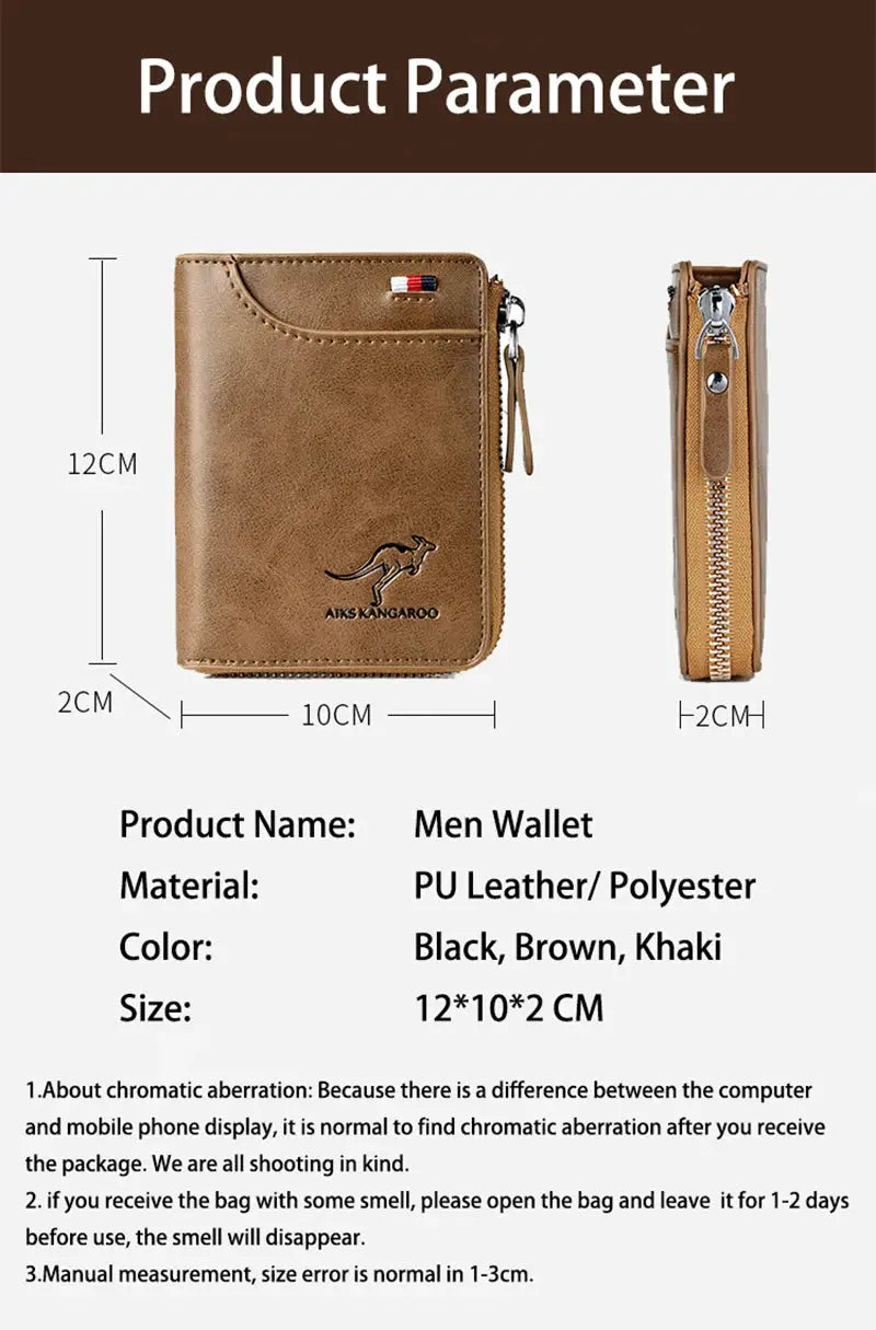 Men's brown PU leather zippered wallet by Simples Market with RFID protection