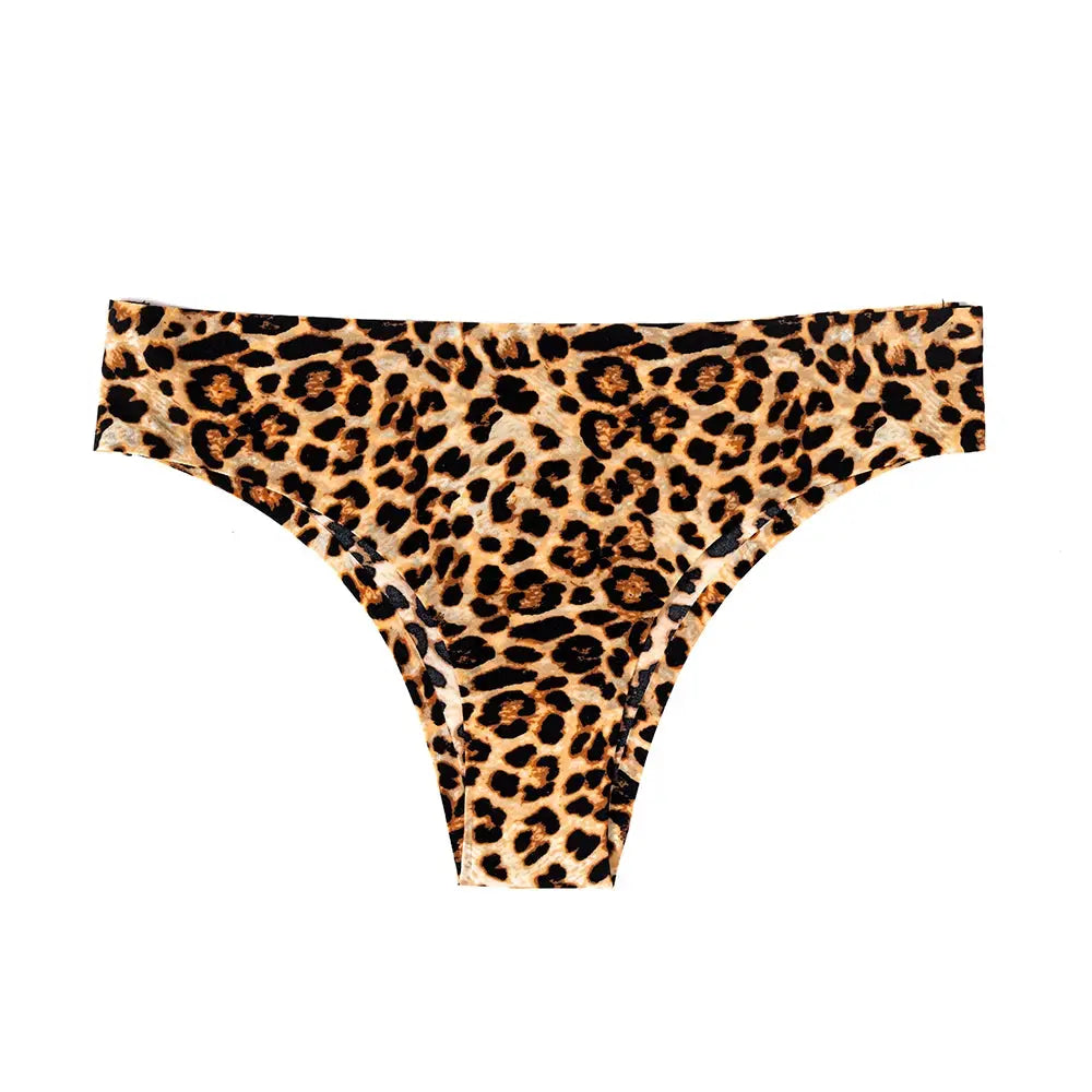 Leopard print ice silk thong underwear for women, seamless