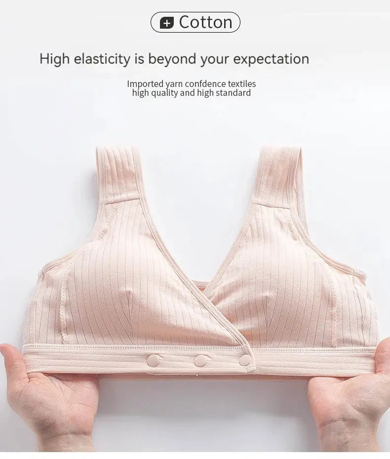Simples Market pink cotton vest-style bra with front snap closure, wireless and comfortable