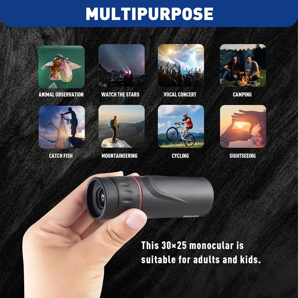 Monocular telescope with phone adapter; compact gray handheld optic suitable for adults and kids.