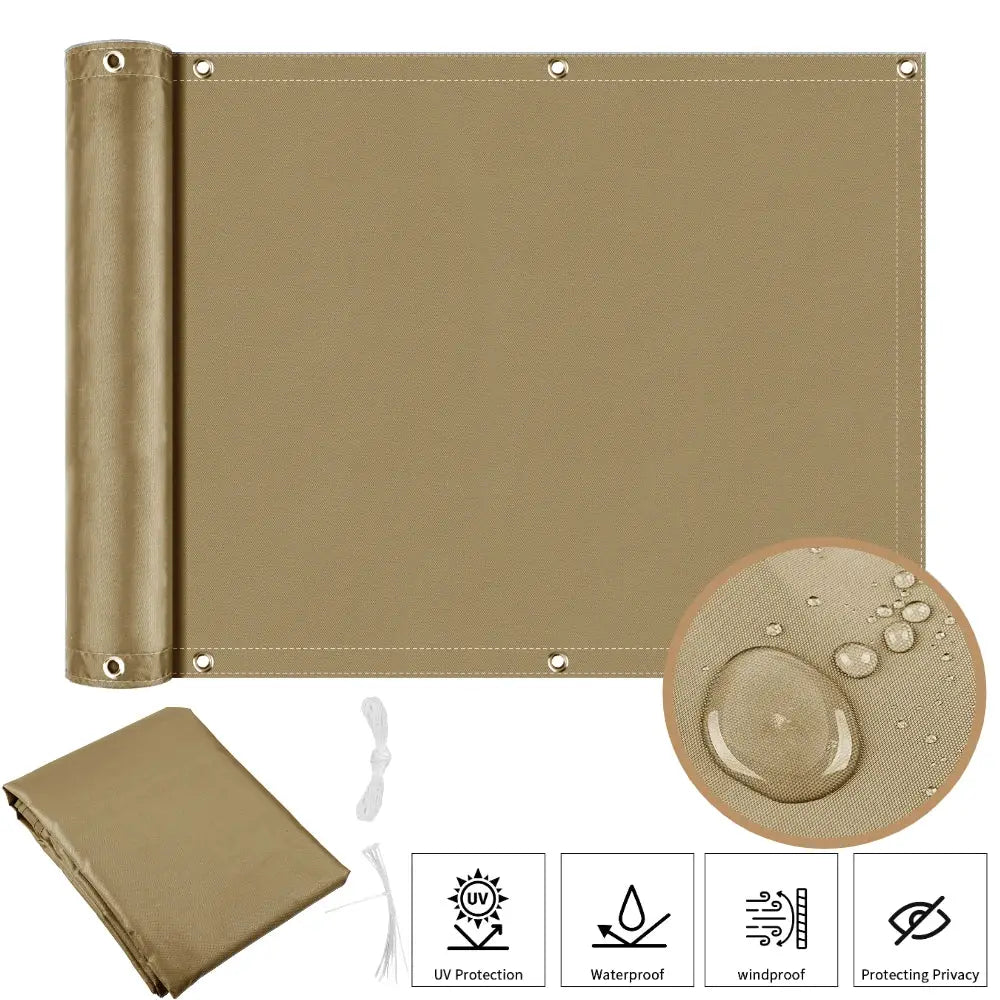 Simples Market waterproof sun shade cloth for outdoor patios, tan shade fabric with grommets, roll-up panel with cords