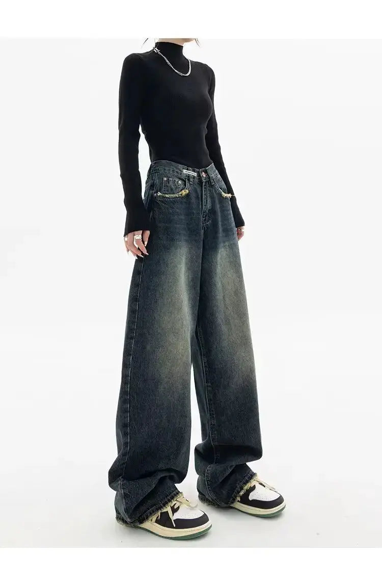 High Waist Wide Leg Jeans Women Harajuku Vintage BF Style Denim