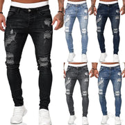 Mens Vintage Ripped Skinny Jeans Street Style Denim Pants Slim Fit