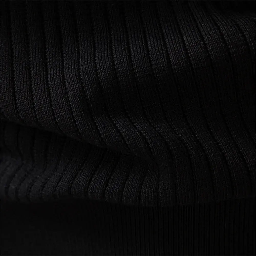 AIOPESON polo shirt in black ribbed knit fabric, close-up texture