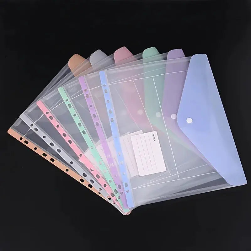 Simples Market 6-pack expandable binder pockets with 11-hole side-opening folders and snap buttons in pastel colors