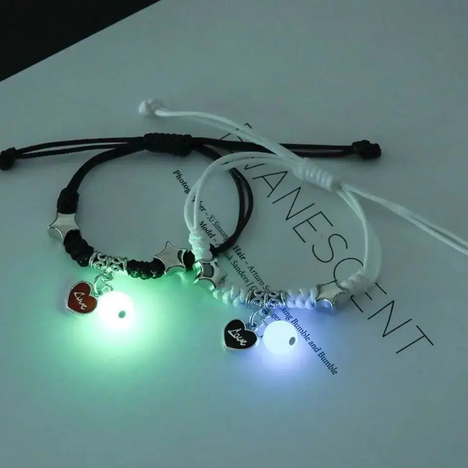 Two Piece Luminous Beads Star Couple Bracelets For Women And Men With Interchangeable Charms Matching Jewelry