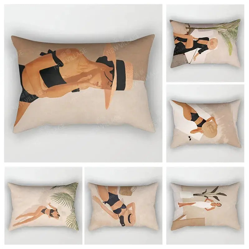 Nordic fall throw pillow covers by Simples Market, beige abstract boho prints, set of 6 in 30x50/40x60/50x70 cm