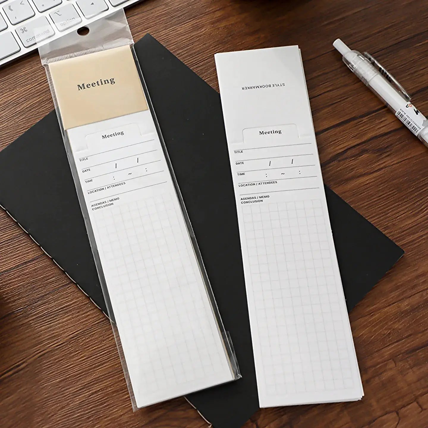 MINKYS bookmark-style memo pads by Simples Market, 24 sheets, white grid pages, two pads.