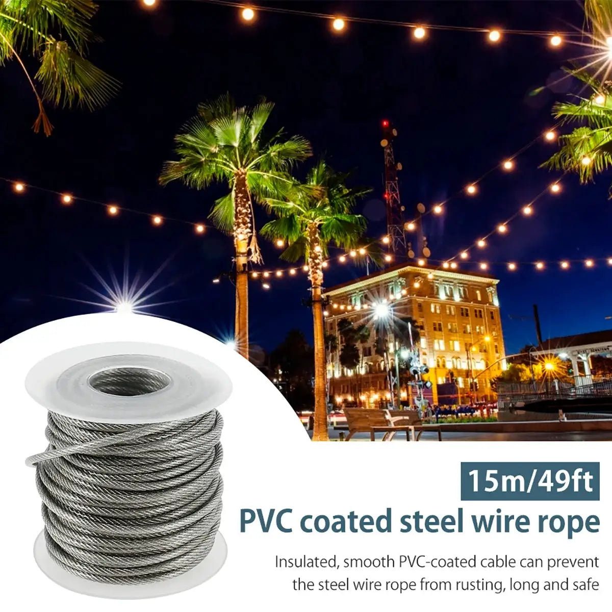 Stainless Steel Heavy Duty Wire Rope Cable Roll Kits For Outdoor Garden Railing Fence Tent Support 15M Or 30M