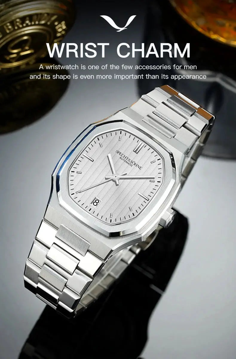 Specht&Sohne stainless steel 37mm automatic wristwatch with date, sapphire crystal, 50m water resistant