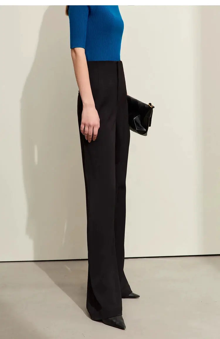 AMII Minimalism women's black wide-leg pants by Simples Market, office-ready.