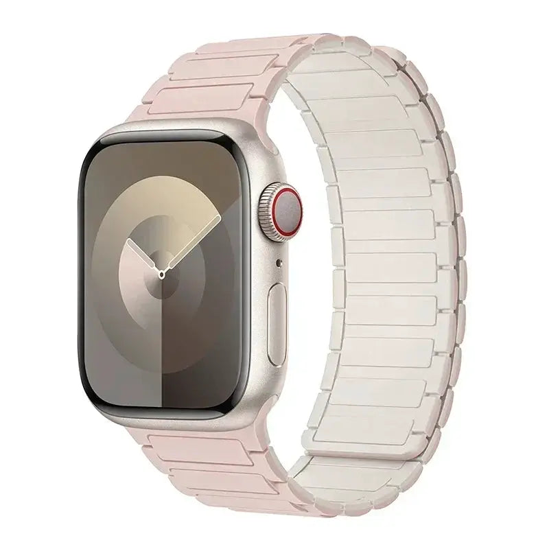 Magnetic loop silicone Apple Watch band by Simples Market, pink/cream, fits 38–49mm