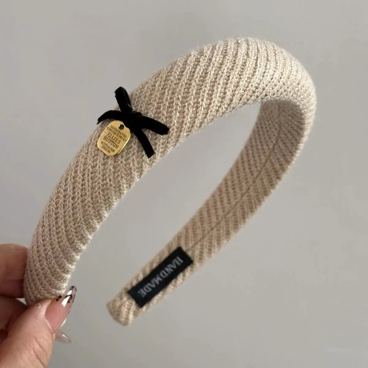 Gentle Brown Fabric Headband With Bow Featuring High Cranial Top And Cashmere Comfort For Daily Wear