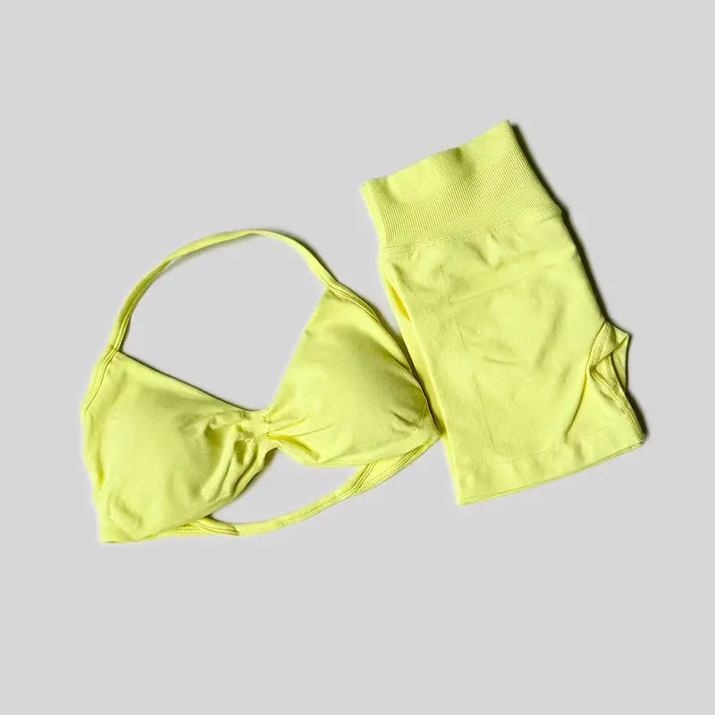 Impact Gym Set Women Halter Neck Tank Top High Waist Seamless Shorts