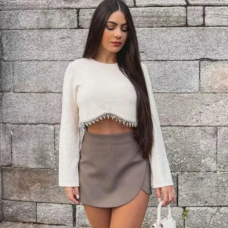 Hxao Women's Skort High Waist Asymmetric Mini Skirt Stretchy Polyester Blend For Casual Summer