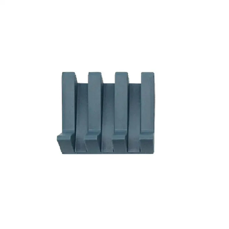 Silicone soap dish rack with five vertical slots and tilt-drain design in blue-gray