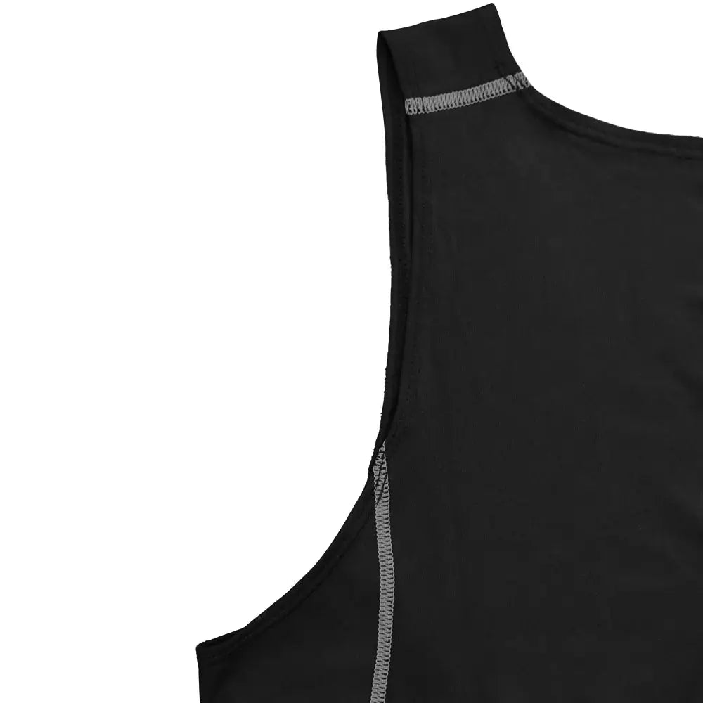 Men's black compression tank top with grey side seam stitching