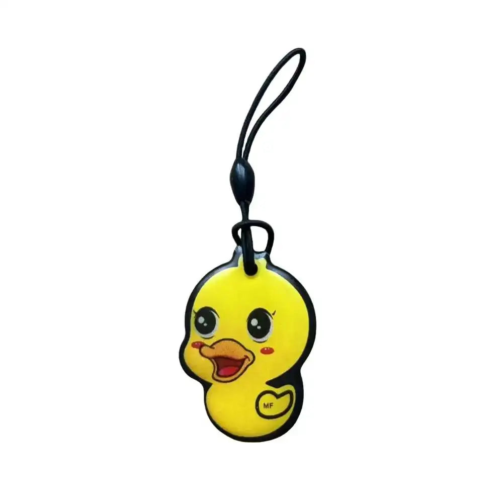 Duck-shaped RFID key tag, yellow with black outline, waterproof keychain with strap by Simples Market