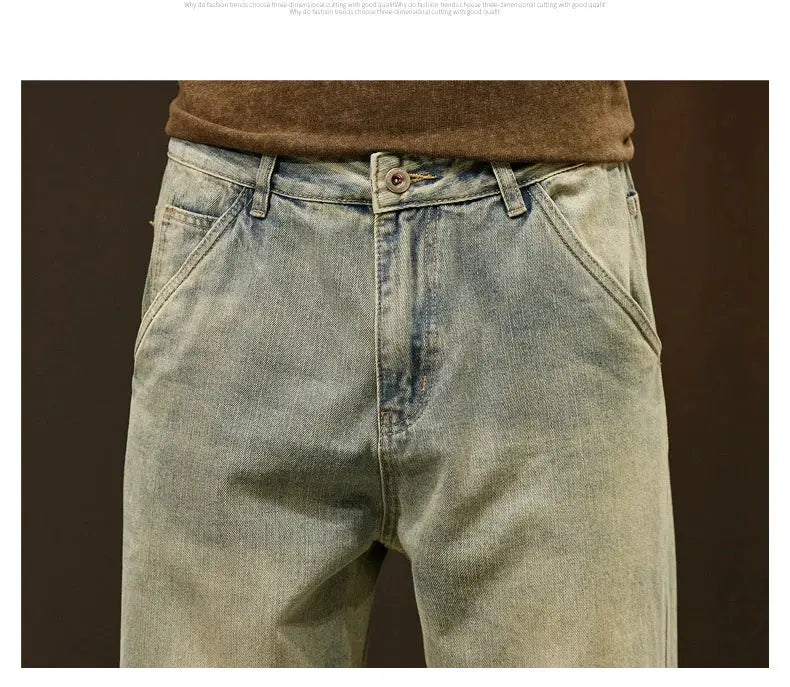 Men's Simples Market 95% cotton denim jeans, light blue, loose-fit baggy casual work pants.