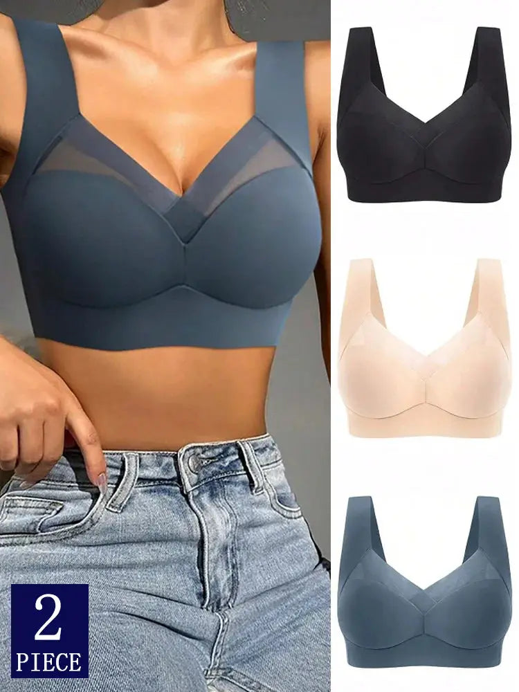 AuroraFit 2 Pack Women Lace Sport Bras Set Wireless Seamless Backless Bralette Plus Size L To 3XL