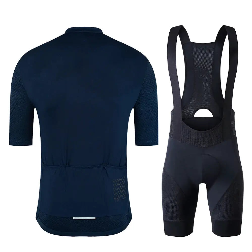 2-piece cycling jersey and bib shorts kit in navy with mesh panels and reflective trim