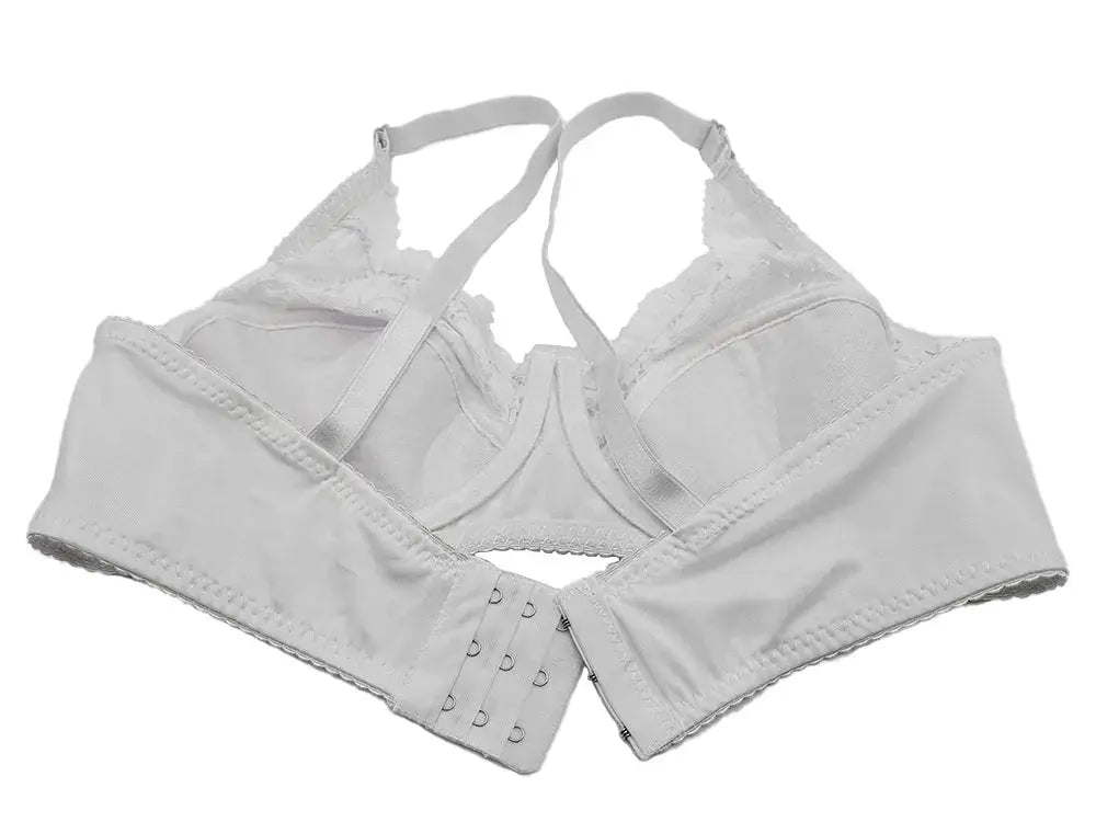 White lace padded full-cup underwire bra with wide band and back closure