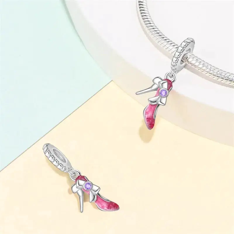 925 Silver Plated Magic Mirror Perfume Princess Angel Pink Charms Beads Fit Pandach 925 Bracelet Fine DIY Jewelry