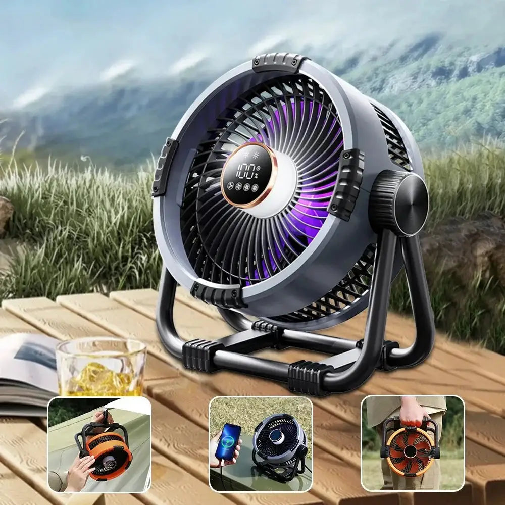 Outdoor Camping Fan With Light 3 Speed Night Light Power Bank Portable