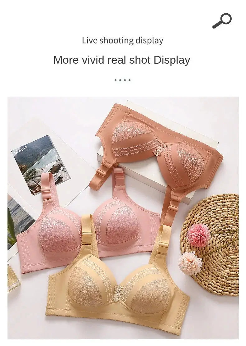 Simples Market women's lace bras set in beige, pink, and peach with adjustable straps (3-pack)