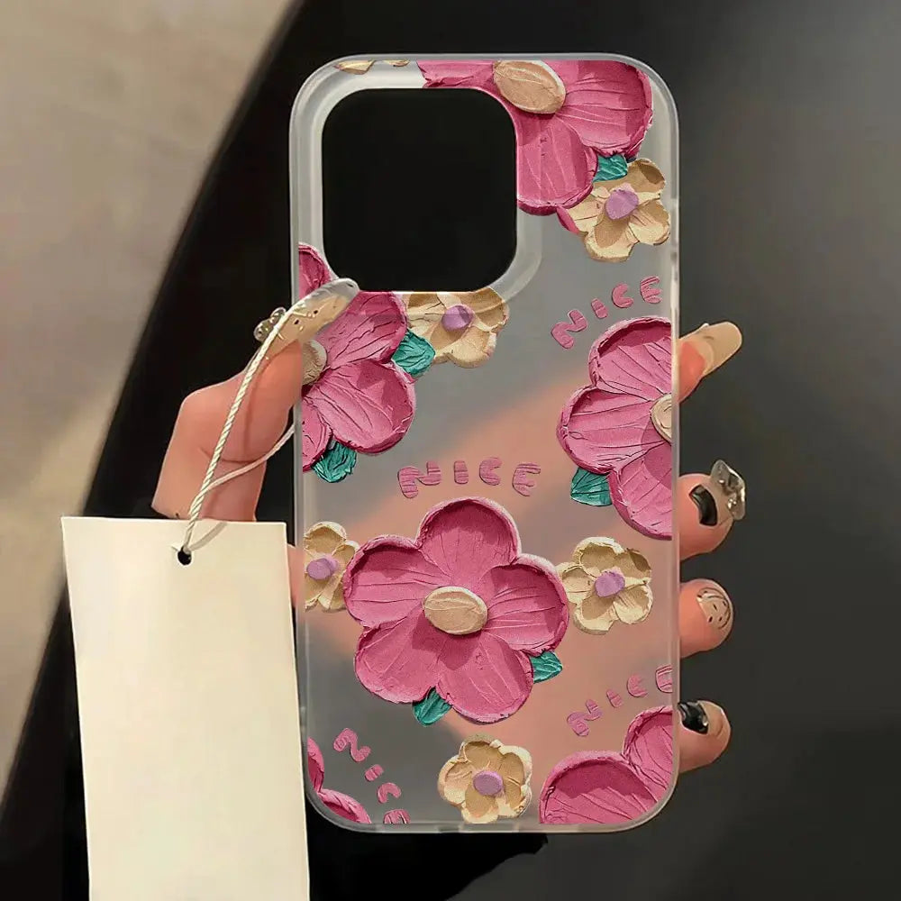 FloraShield Floral Matte Soft Silicone Case For Iphone 11 12 13 14 15 16 Pro Max Clear Shockproof Design
