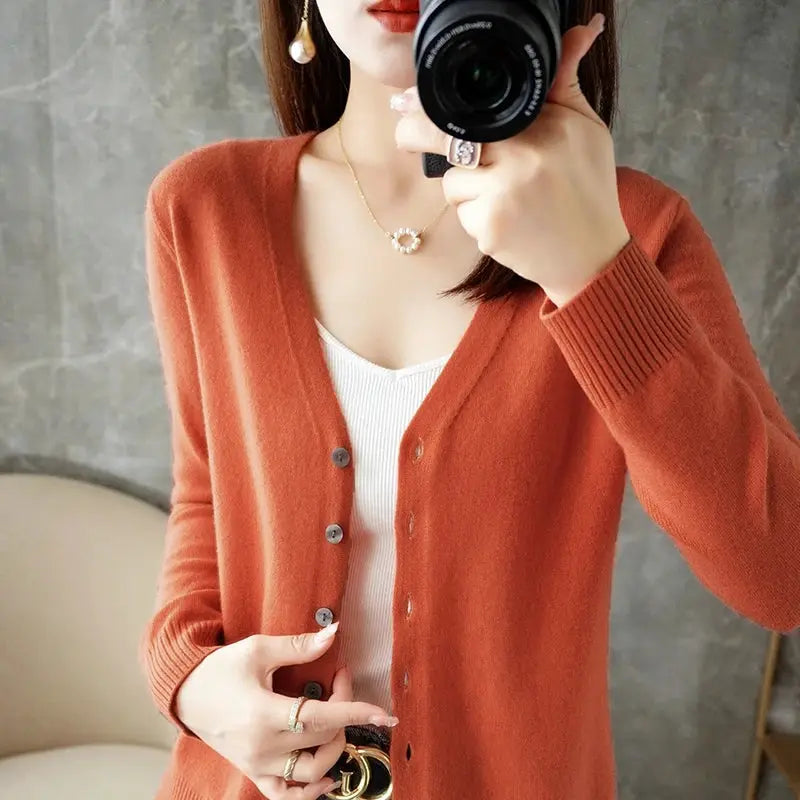 Zhi D035 V Neck Loose Knit Cardigan For Women Warmth And Daily Comfort For Autumn And Winter