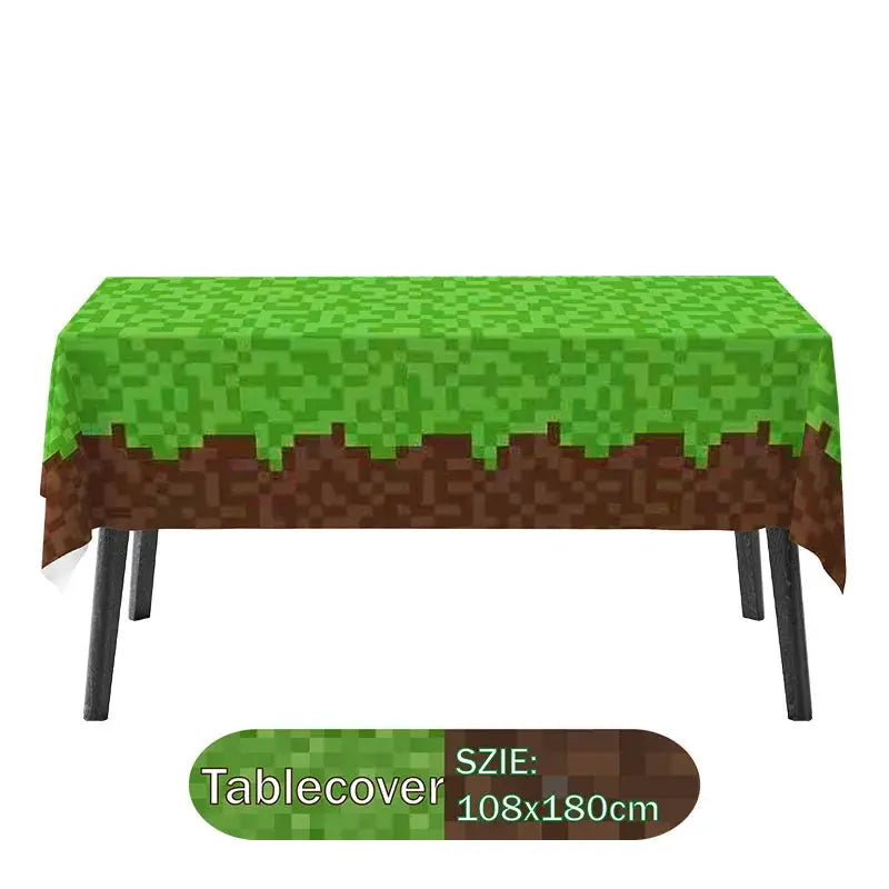 Pixel Miner Style Grass Tablecloth For Gaming Birthday Party Decor Mining Craft Theme Pixel Miner Party Supplies