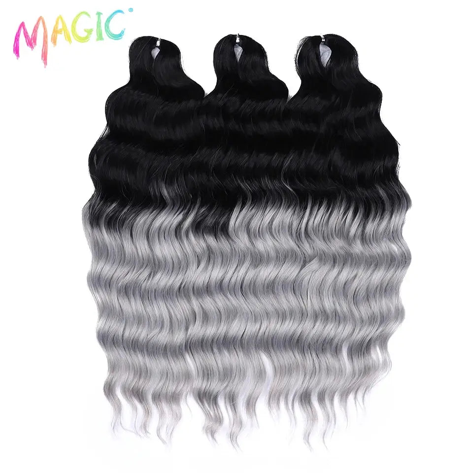 Anna synthetic hair 24in water-wave braiding extensions in black to blonde ombre, three bundles