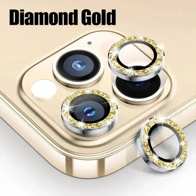Simples Market 3-pack gold diamond metal lens protector rings for iPhone back cameras