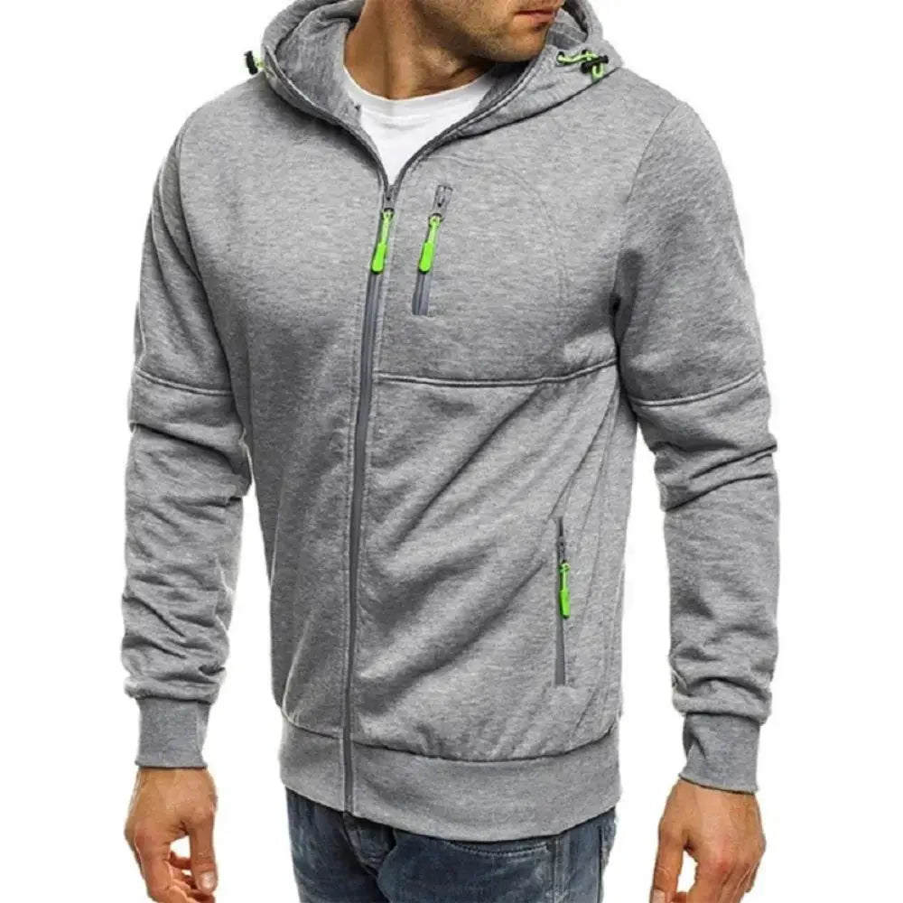 Mens Hooded Zip Front Sweatshirt Long Sleeve Slim Fit Casual Jacket Sportswear Everyday Wear