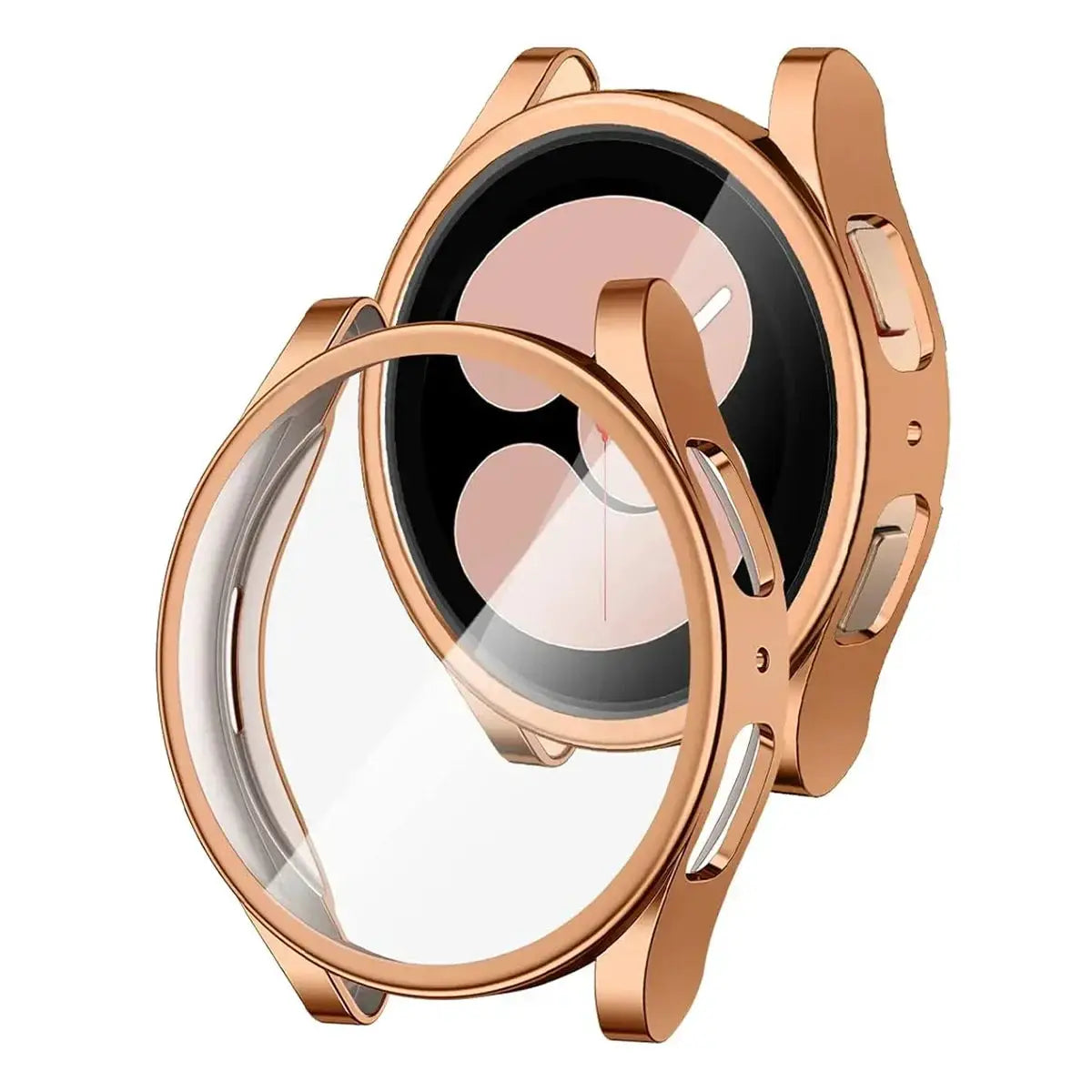 Rose gold full-cover TPU case with silicone bumper and screen protector for Samsung Galaxy Watch 7/6/5/4/FE