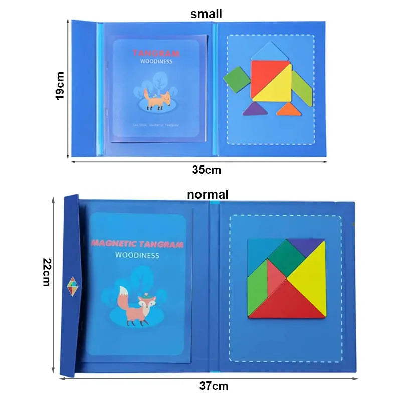 Wooden Jigsaw Magnetic Tangram Puzzle Book For Children Montessori Educational Toy Portable Learning Intelligence