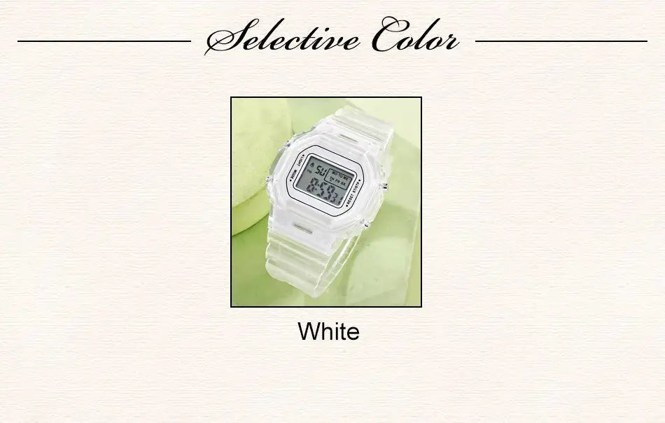LED digital watch with white silicone band; unisex sports military-style timepiece by Simples Market