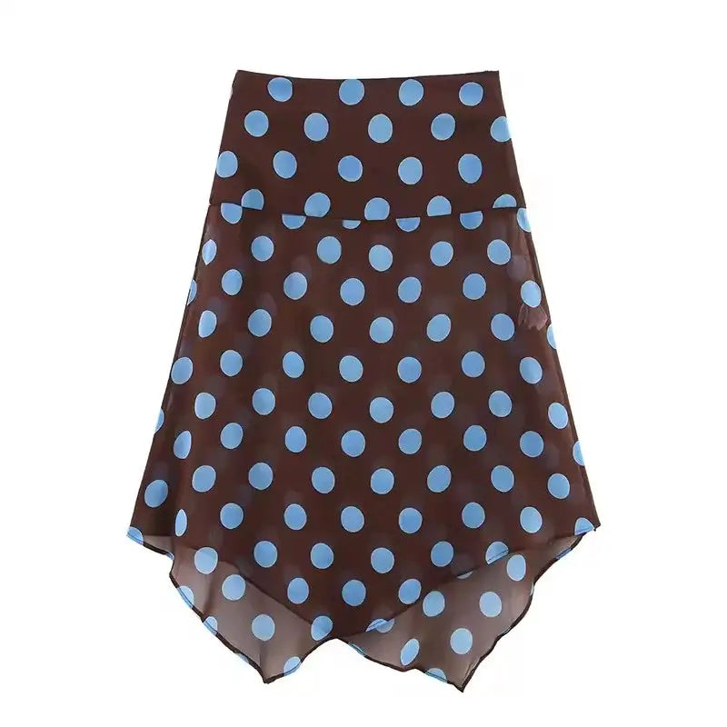 Polka Dot Midi Skirt Two Piece Set for Women Halter Top Beachwear 2026