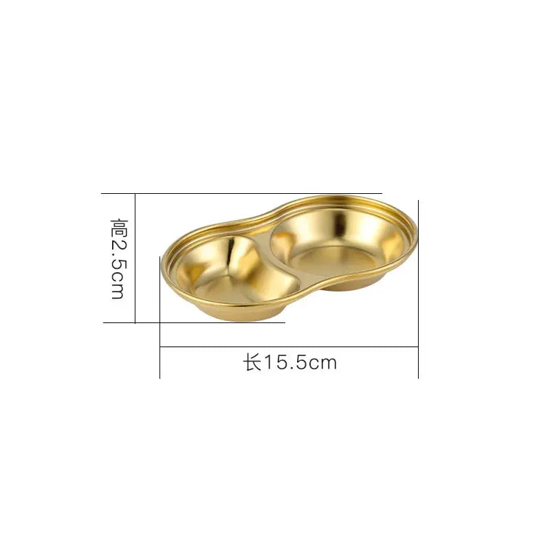 304 Stainless Steel Korean Style Dinner Plate And Gold Dipping Sauce Plate Barbecue Tableware Multi Functional Set