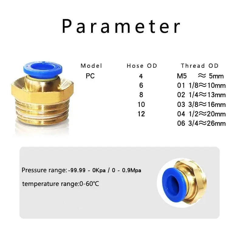 Pneumatic Fitting Air Connector Set PC4 PC6 PC8 PC10 PC12 Quick Connectors For 4 6 8 10 12 Mm Hose Fittings Inch Thread