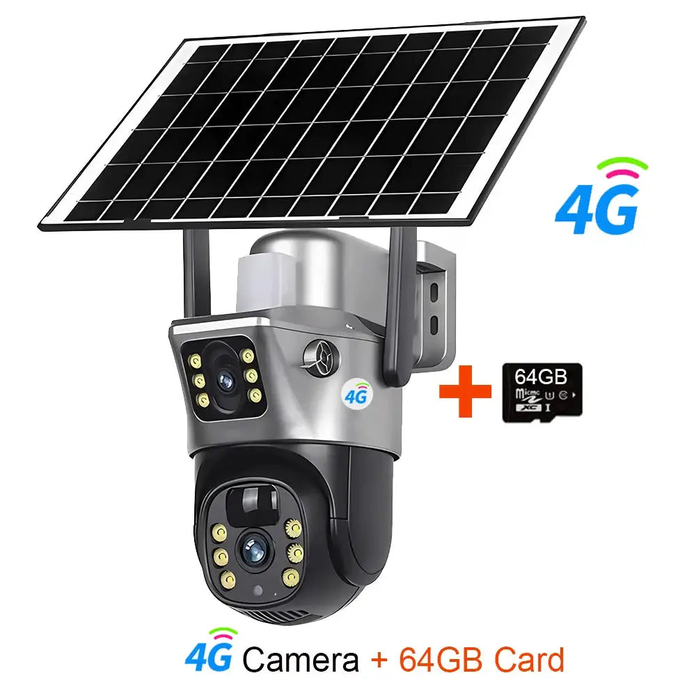4G Solar Security Camera with Dual Lenses and Outdoor Solar Panel, 64GB MicroSD Card Included - Simples Market