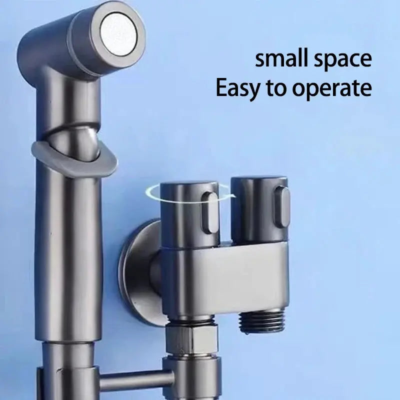 Stainless steel toilet bidet sprayer set, wall-mounted dual-valve high-pressure shattaf