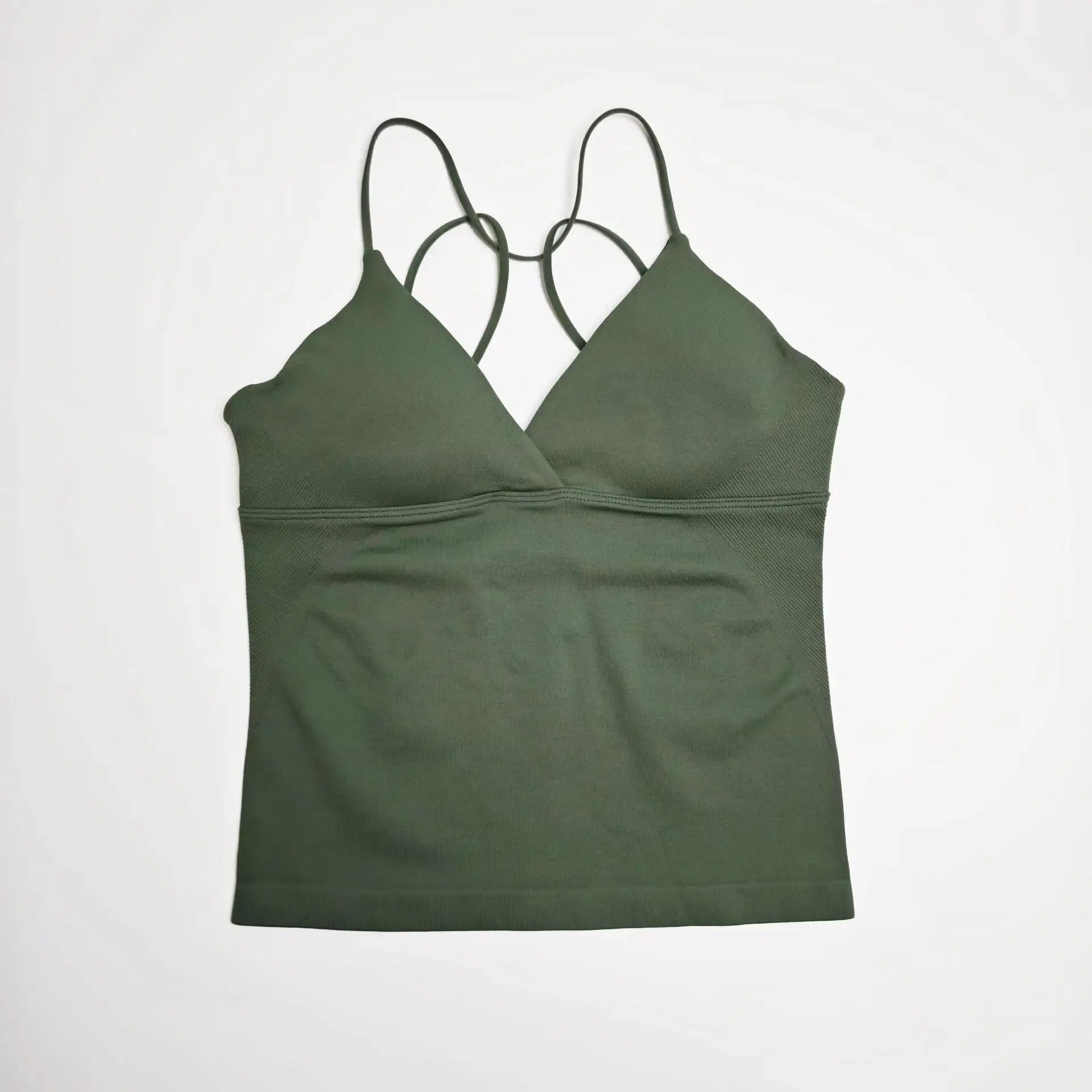 NCLAGEN Vision Twist Front Longline Top seamless olive green yoga fitness tank with thin straps